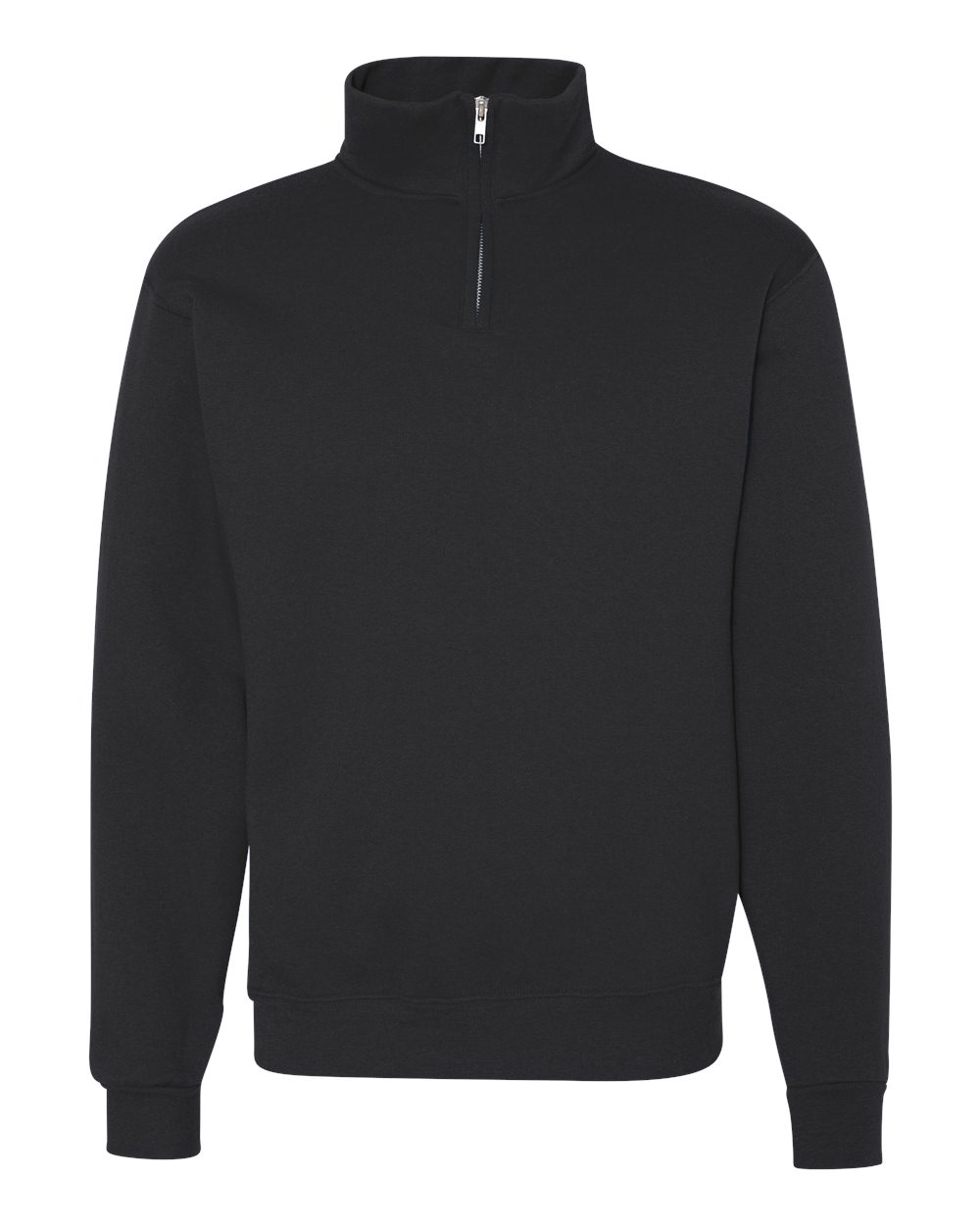 Black quarter-zip sweatshirt on a white background