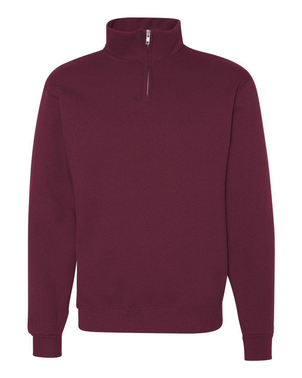 Maroon half-zip sweatshirt on a white background
